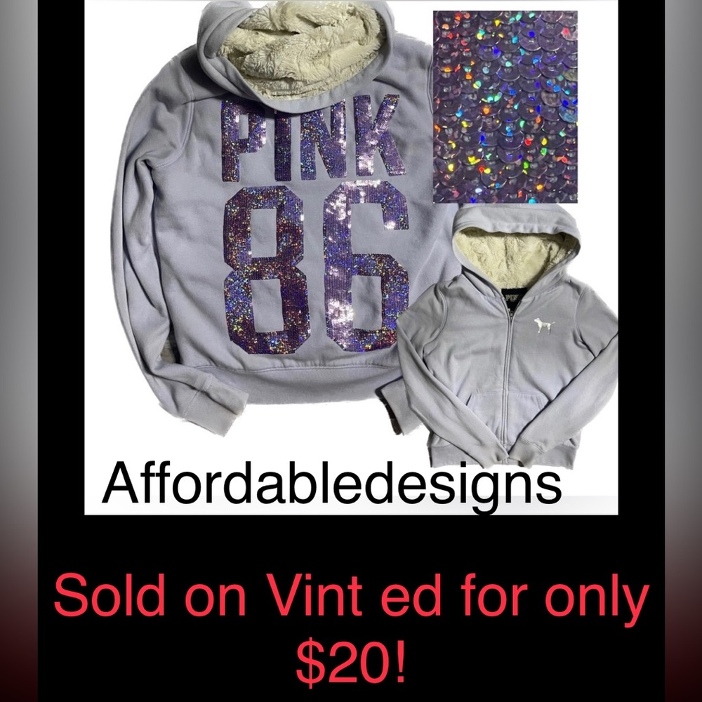 SOLD🧜‍♀️Victoria Secret Pink Mermaid Iridescent Sequin Bling Faux Fur Hoodie